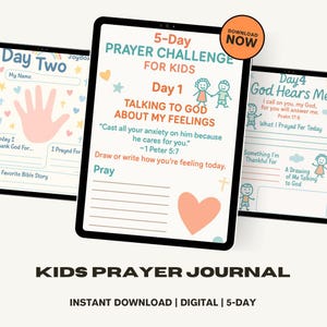 Kids 5-Day Prayer Journal Printable | Christian Devotional for Children | Bible Activity Pages for Kids | Instant Download Kids Journal