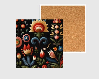 Sandstone Coaster: Folk Art Flowers