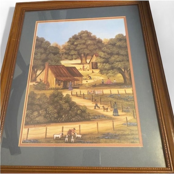 B Cummings 1985 Farmhouse Folk Art Print Limited Edition 1/2000