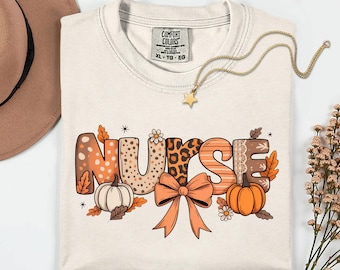 Comfort Colors Nurse Fall Shirt, Cute Autumn Pumpkin Nursing Tee,  Seasonal Healthcare Worker Gift TopINS77
