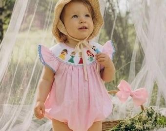 Smocked Romper, Princess Sleeveless Bubble Romper, Vacation Princess Dress, Plaid Princess, Toddler Girls Clothing, Embroidered Romper
