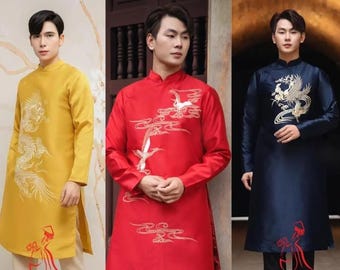 Traditional Ao Dai Men 5XL , Embroidery Vietnamese Ao Dai, Lunar New Year, Ao Dai For Dad, Ao Dai Tet, Tet Photoshoot, Father's day Gift