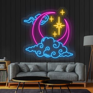 Custom Moon Cloud Star Neon Sign, Handmade LED Art Light, White Vibes Wall Decor, Personalized Home Bedroom Light, Celestial Art