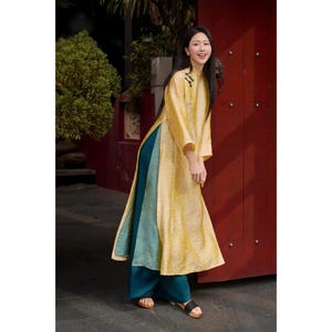 Floral Lace Light Silk Vietnamese Ao Dai for Women, Cute Ao Dai for Girls, Ao Dai Vietnam Double Layers, Ao Dai Tet, Modernized Vietnamese