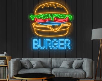 ADVPRO LED Neonlicht „Hamburgers“ Für Burger-Laden | Weiß & Grün, 400x300 Mm | Energiesparend & Sicher
