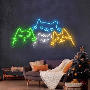 Adorable Cats Neon Sign, Custom Kitty LED Light, Cat Lover Gift, Pet Shop Decor, Kids Bedroom Wall Art, Funny Cat Sign