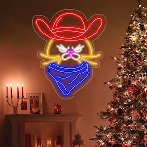 Grumpy Cowboy Cat Neon Sign, Cowboy Cat LED Sign, Custom Pet Sign, Cat Shop Wall Art, Pet Lover Gift, Kids Cat Gift, Western Cat