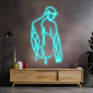 Man Body Neon Sign, Masculine Bedroom Wall Art, Gay Love Gift, Man Cave Decor, Male Figure Art, LGBT Pride Wall Decor