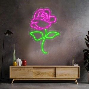 Pink Rose Flower Neon Sign, Rose LED Light, Flower Room Wall Decor, Florist Light, Rose Art Sign, Pink Flower Gift, Floral Neon