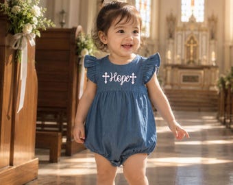 Dopklänning för pojke och flicka, broderad korsklänning i jeanstyg, dopklänning, välsignelse, dopset för flicka, arvsklänning för baby