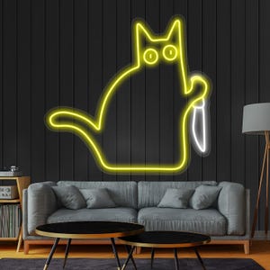 Custom Cat Knife Neon Sign, Multi-Color LED Light, Game Room Decor, Office Wall Art, Funny Cat Sign, Unique Pet Lover Gift