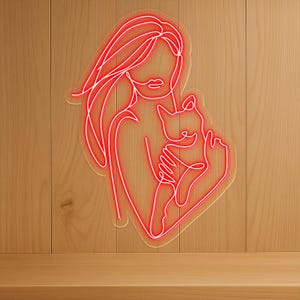 Cat Woman Neon Sign, Custom Color-Changing LED Art, Home Office Decor, Cafe Wall Sign, Cat Owner Gift, Female Pet Lover Art