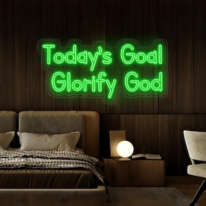 Today&#39;s Goal Glorify God Neon Sign, Christian Home Decor, Religious Wall Art, Jesus LED Light, Faith Gift, Christian Homeschool Sign
