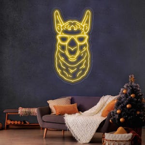 Cool Llama Sunglasses Neon Sign, Custom Animal LED Light, Funny Wall Decor, Kids Room Art, Llama Lover Gift, Cute Animal Sign