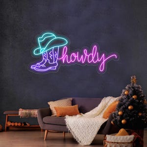 Howdy Cowboy Neon Sign, Cowboy Boot Hat LED Sign, Western Neon Light, Cowboy Shoe Sign, Country Decor, Western Bar Art