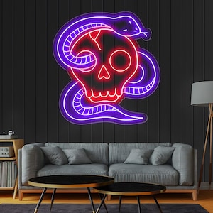 Custom Skull Snake Neon Sign, Handmade LED Light Art, Personalized Wall Decor, Gothic Room Art, Aesthetic Gift, Skull Head Sign