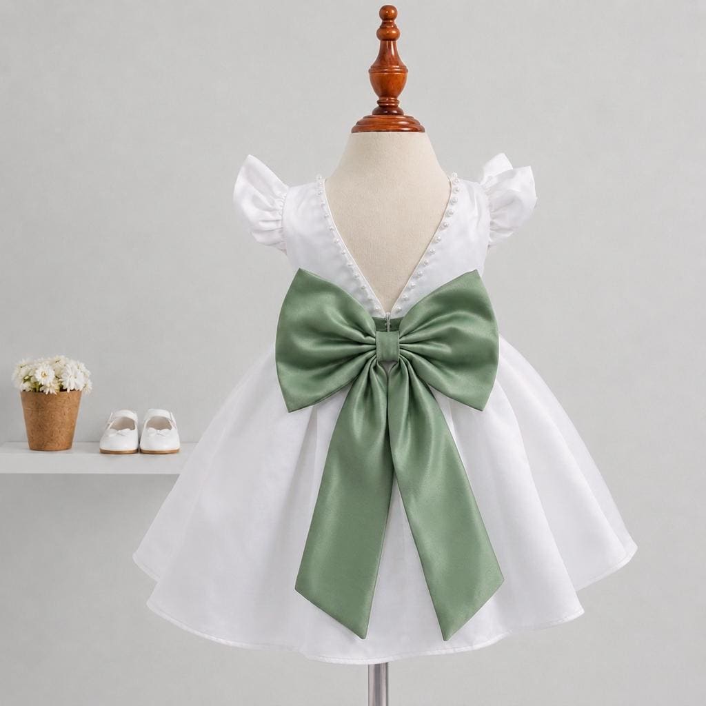 white dress green sash 160B[SASH] White Satin Flower Petal Girl Dress with Organza Sash (2 of –  Kid's Dream Wholesale main image 1