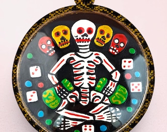Amuleto scheletro Prai Setthi Mahalap per il gioco d'azzardo / Grande ciondolo tailandese dipinto a mano "Fantasma del milionario" per la fortuna e la ricchezza