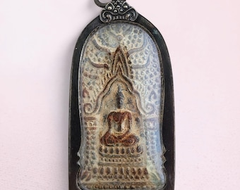 Encased Thai Buddha Amulet Pendant - Antique Buddhist Talisman from Thailand
