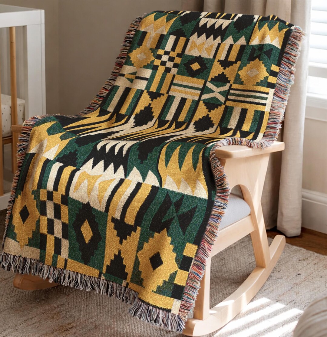 Black and White Tree Pattern Woven Throw, Large Ivory Pine Cotton ...