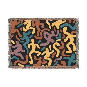 Keith Haring Style Woven Blanket, Colorful Dance Figure Throw, Pop Art Inspired Tapestry, Bold Modern Blanket, Funky Gift for Art Lovers0022 immagine 5