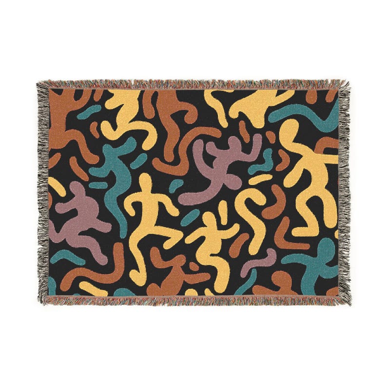 Keith Haring Style Woven Blanket, Colorful Dance Figure Throw, Pop Art Inspired Tapestry, Bold Modern Blanket, Funky Gift for Art Lovers0022 immagine 5