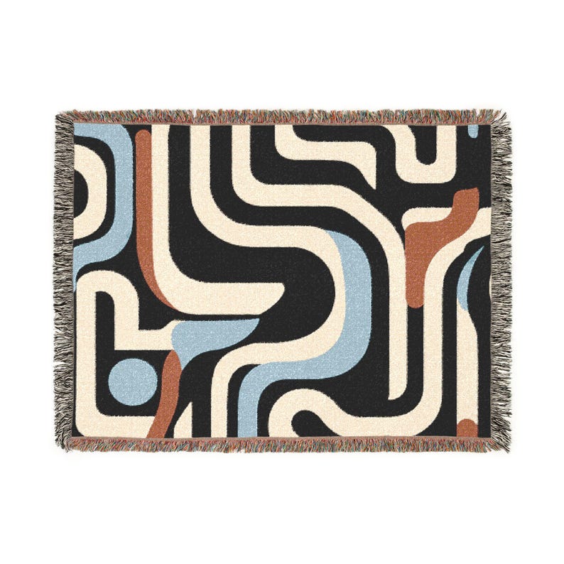 Retro Abstract Woven Blanket, Mid Century Modern Throw, Geometric Maze ...
