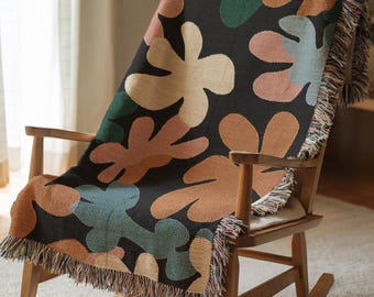 Colorful Matisse Style Woven Blanket, Modern Abstract Floral Throw, Cozy Art Blanket for Couch or Bed, Boho Home Decor Gift Art Lovers 00133