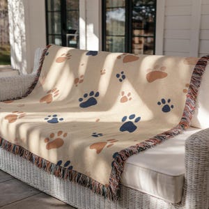Pet Lover Woven Blanket, Cute Paw Print Throw, Dog Cat Blanket, Colorful Pet Decor, Animal Lover Gift, Cozy Furry Friend Blanket 003