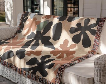 Matisse Style Woven Blanket, Bold Abstract Throw, Modern Art Inspired Blanket, Colorful Home Decor, Cozy Cotton Tapestry for Couch Bed 00132