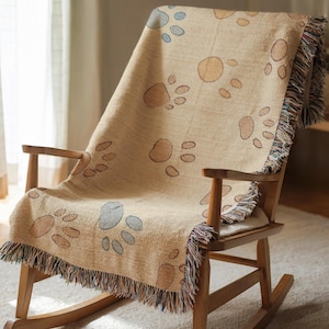 Pastel Paw Print Woven Blanket, Cute Dog Cat Throw, Cozy Pet Lover Blanket, Soft Woven Tapestry, Animal Print Blanket,Gift for Pet Owner0064