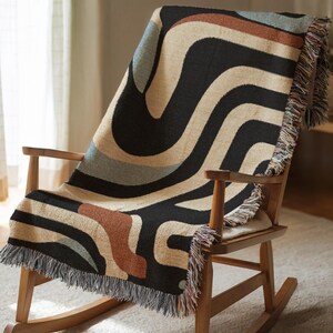 Retro Abstract Woven Blanket, Mid Century Modern Throw, Geometric Maze Tapestry, Bold Colorful Decor, Modern Boho Artsy Couch throw 00300