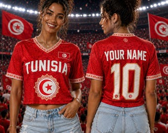 Personalized Tunisia Soccer Jersey Crop Tee, Custom Tunisia Soccer Crop Top Jersey, Support Football Team