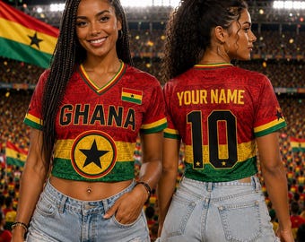 Personalized Ghana Soccer Jersey Crop Tee, Custom Ghana Soccer Crop Top Jersey, Support Football Team