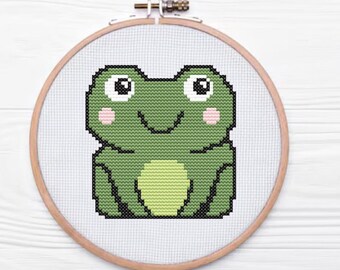 Adorable Cute Frog Cross Stitch Pattern, Simple and Small, Good For Beginners