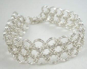 Silver Plate Six in Two Pattern Chainmaille Bracelet (Bubble Bracelet)