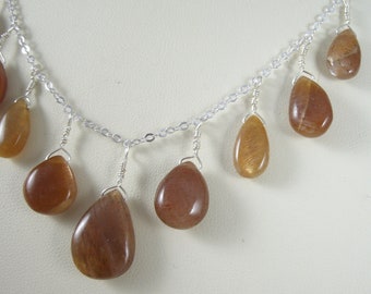 Sunstone Teardrop and Sterling Necklace