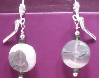 Solar Quartz and Emerald Serpentine Earrings