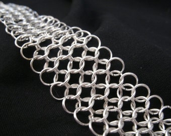 Wide Silver Plate Four in One Pattern Chainmaille Bracelet