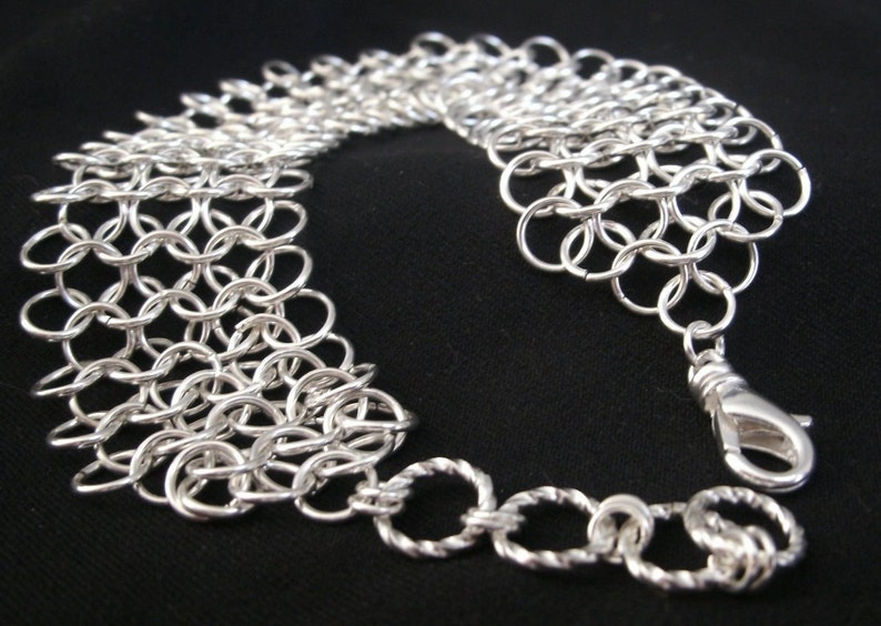 Wide Silver Plate Four in One Pattern Chainmaille Bracelet Etsy