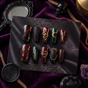 Celestial Press on Nails, 3D Moon Star Fake Nails, Clear Jelly Gold Foil Nails, Dangle Charm Gel Nails, Luxury Witchy Nail Art Studio