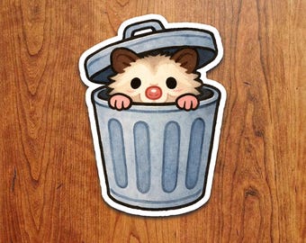 Funny Possum in Trash Can Sticker: Waterproof Vinyl Decal