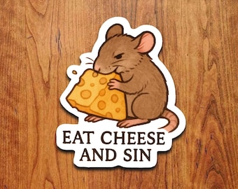 Pegatina "Come queso y peca" – Divertido meme de la rata comiendo queso. Vinilo adhesivo.
