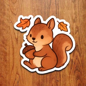 Cute Autumn Squirrel Sticker, Cozy Woodland Animal Vinyl Decal for Laptops Water Bottles Journals Scrapbooking and Gifts