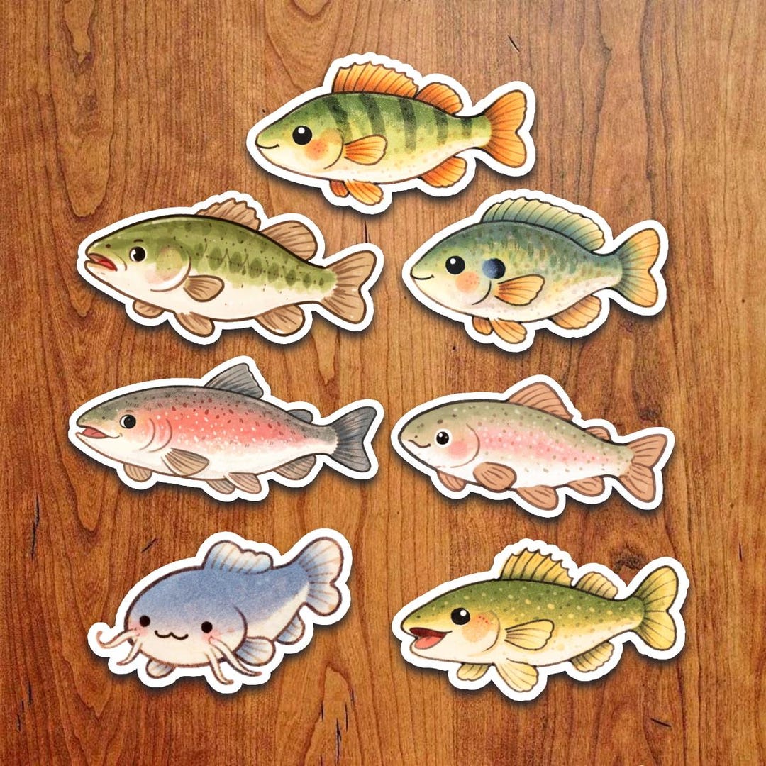 Freshwater Fish Sticker Pack – Kawaii Fishing Stickers Vinyl Decals ...