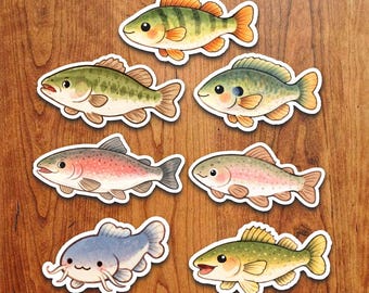 Freshwater Fish Sticker Pack – Kawaii Fishing Stickers Vinyl Decals Waterproof