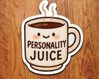 Kawaii Coffee Mug Sticker: Funny Vinyl Decal for Laptop, Water Bottle