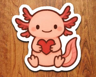 Pegatina Kawaii de Axolotl en forma de corazón: Vinilo adhesivo impermeable