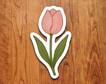 Pink Tulip Vinyl Sticker: Waterproof Floral Decal for Laptop, Water Bottle
