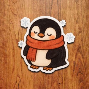 Cute Winter Penguin Sticker, Cozy Snowflake Bird Vinyl Decal for Laptops Water Bottles Journals Scrapbooking and Gifts